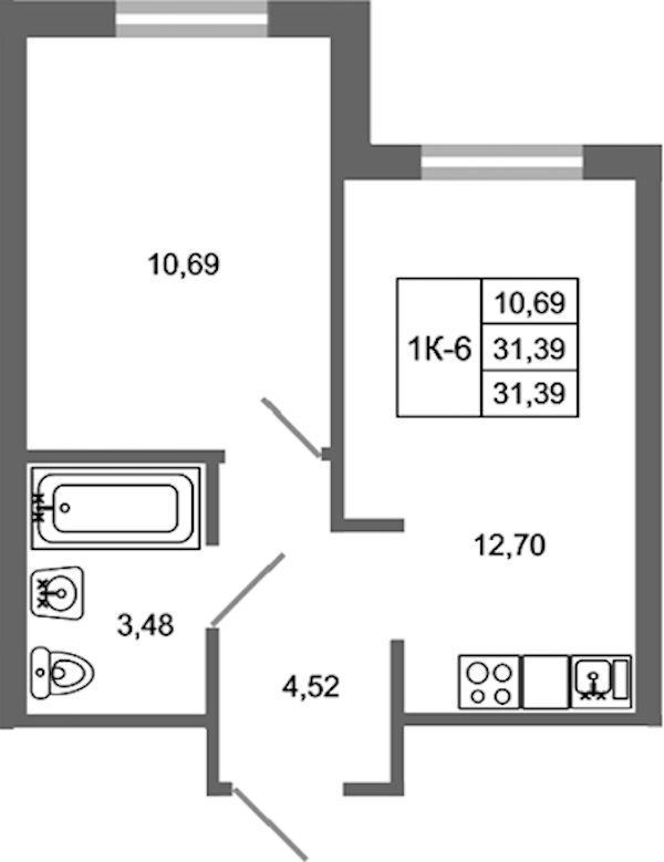 1-комнатная квартира 31.39 м², 2/17 эт., ЖК «Стороны Света 2»